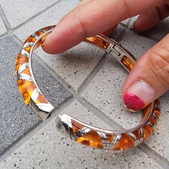 Angelique de Paris Boho Peach Bamboo Sterling Silver Thin Bangle Bracelet - Picture 5 of 9